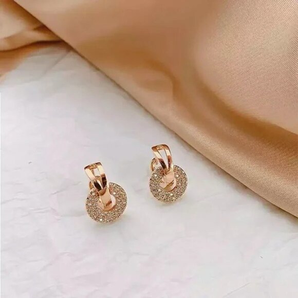 “Trinity” Diamond Hoop Elegant Gold Circle Engagement/Wedding/Gift Earrings - Picture 4 of 10